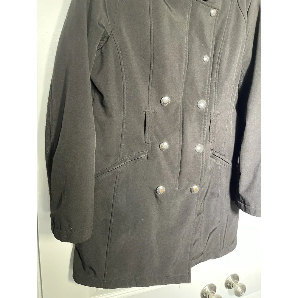 Calvin Klein Hooded Winter Coat Women's Size PM Black Mid-length Heavy Trench